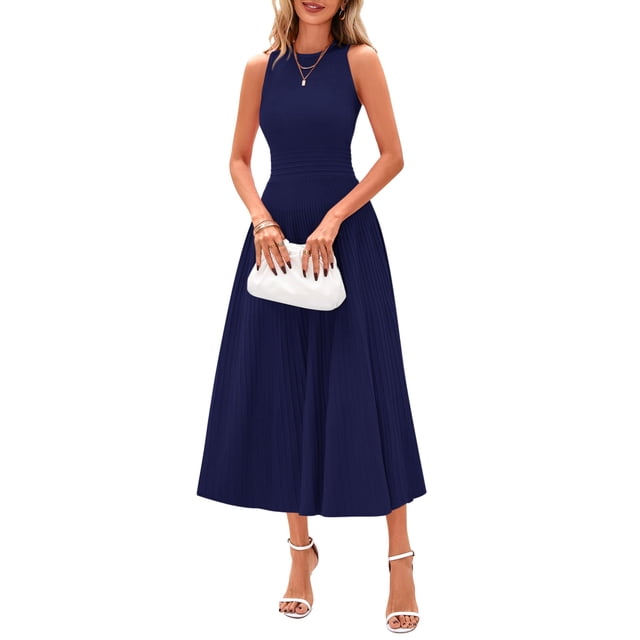 Vestido PRETTYGARDEN 2025 sin mangas azul marino midi línea A