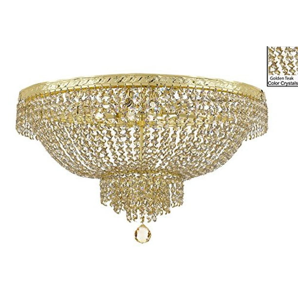 French Empire Semi Flush Crystal Chandelier Lighting Dressed With Golden Teak Color Crystals Com French Empire Semi Flush Crystal, French Empire Crystal Semi Flush Chandelier
