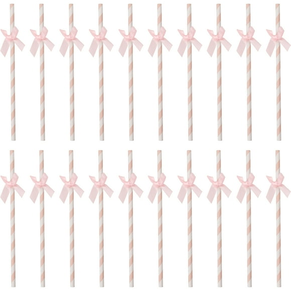 KAKOWELY 30 pajitas de papel con diseño creativo de lazo, exquisitas pajitas de pajarita, adornos para tartas de cumpleaños, suministros para fiestas (rosa)
