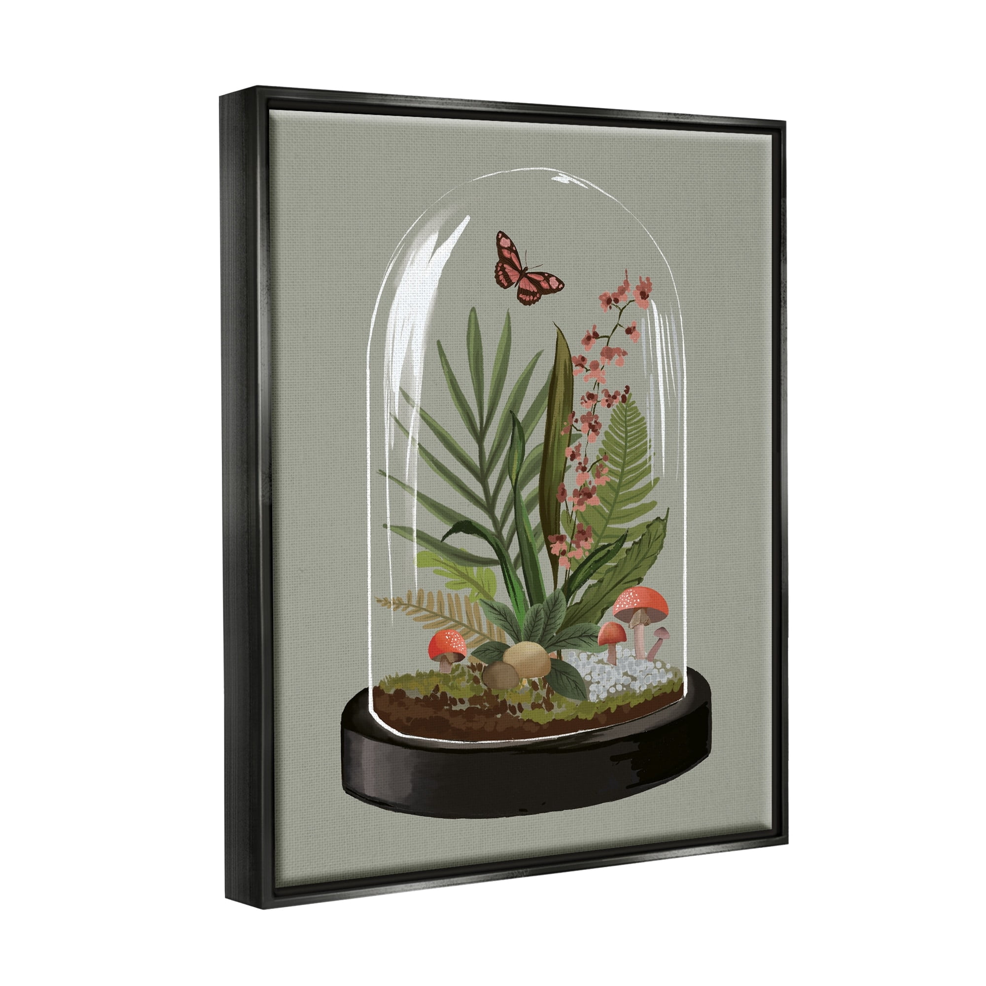 Stupell Industries Terrarium Dome Wildlife Nature Blooming Butterfly Botanicals Graphic Art Metallic Gold Floating Framed Canvas Print Wall Art, Design by House of Rose