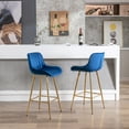 thumbnail image 2 of Modern Bar Stools Set of 2,Velvet Bar Chairs with Tufted Back and Golden Metal Footrest,Upholstered Counter Height Bar Stools Dining Chairs,Club Side Chairs for Home Bar Counter Kitchen,Blue, 2 of 7
