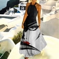 thumbnail image 1 of SMihono Robe Maxi Bohème d'Été pour Femmes Grande Taille Mode Décontractée Été Sans Manches Col Rond Robe Imprimée Col Halter Fermeture Éclair Robe Longue Plissée Robe de Plage, 1 of 9