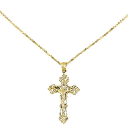 14kt Yellow Gold INRI Fleur De Lis Crucifix Pendant