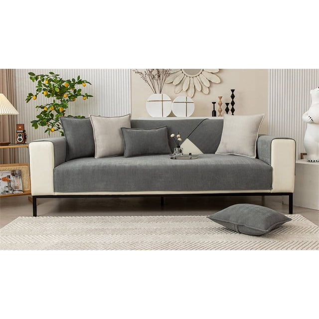 Bigersell Couch Cover - Sofa Cushion Covers - Soft Comfortable Throw Couch Cover Washable Sofa Cover Furniture Protector Lightweight Non-Slip Dark Gray
