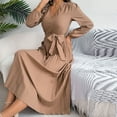 thumbnail image 7 of SMihono Fashion Classic Pleated Dresses Womens High Waist Shirt Dress with Belt Long Sleeve Button Up V-Neck Fashion Flowy Midi Dress Spring A-Line Long Dresses Khaki 10, 7 of 7