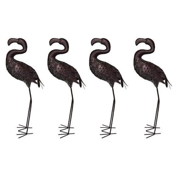 Oakland Living 650251-FLAMINGO-4-HB 35 in. Steel Indoor & Outdoor Animal Garden Flamingo Metal Bird Sculpture Statue with Solar Light & Ground Stake, Hammer Tone Bronze - Pack of 4