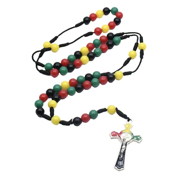 YIGSECU Multicolored Beads Rosary Chain with Christians Crosses Pendant Braided Rope Necklace Fashion Accessory for Believers