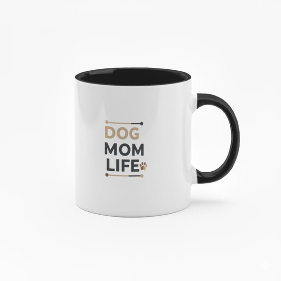 Dog Mom Life 11oz Ceramic Coffee Mug – Minimalist Dog Lover Mug with Paw Print, Color Handle & Interior, Cute Gift for Dog Moms