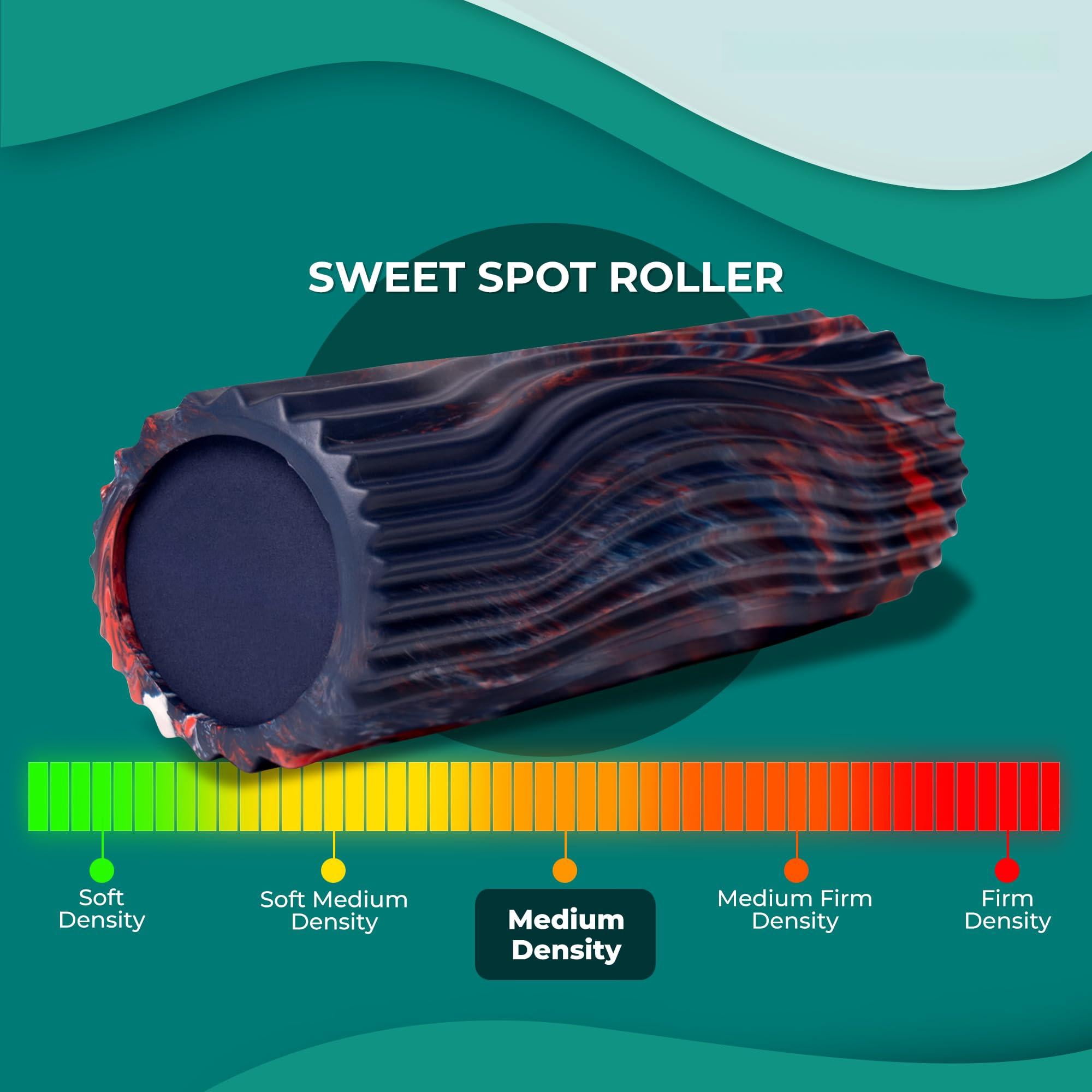 Sweet Spot Medium Exercise Foam Roller 14"x5.5" - Density Travel For Physical  Deep Tissue Massage Yoga Pilates Wave Texture (dark Navy Red & Marbled)