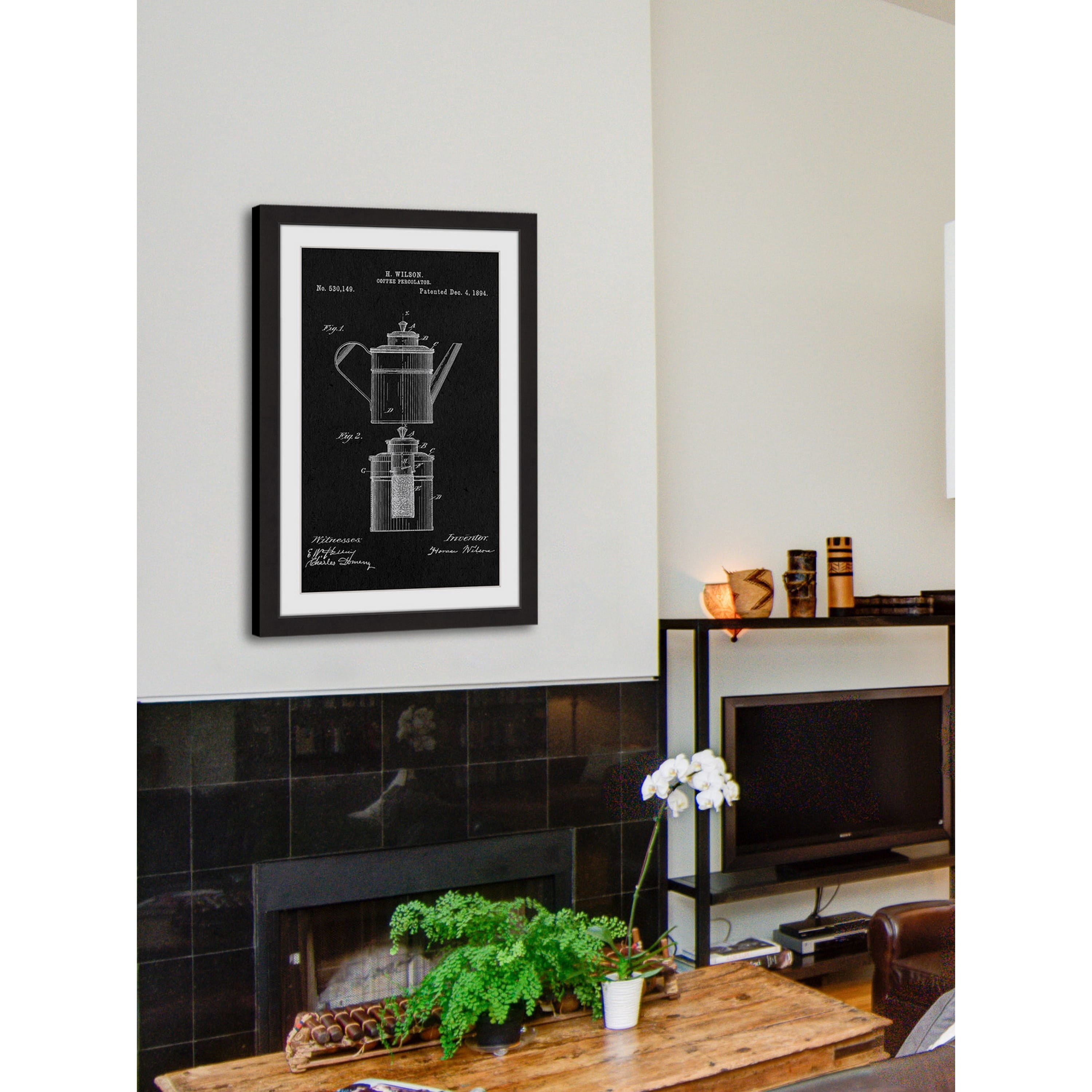 "Percolator 1894 Black Paper" Framed Painting Print