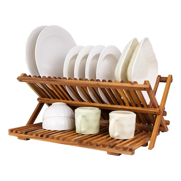 Utoplike Large Teak Dish Drying Rack, Wooden 3 Ti