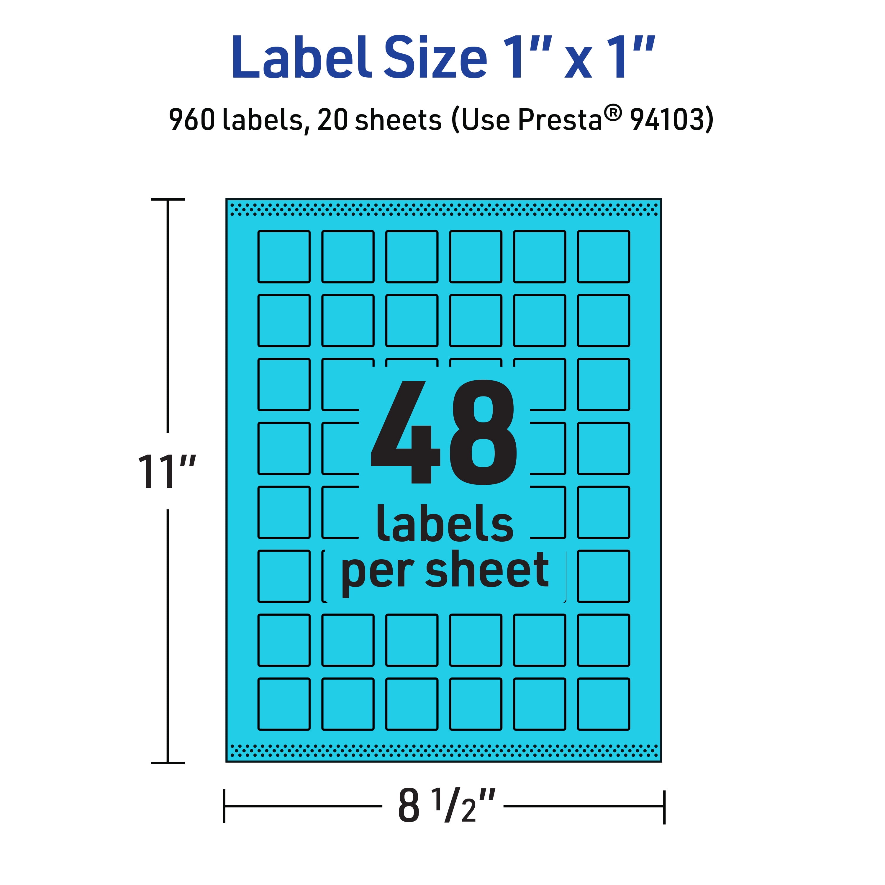 Avery Printable Square Labels, Bright Blue, 1" x 1", 960ct
