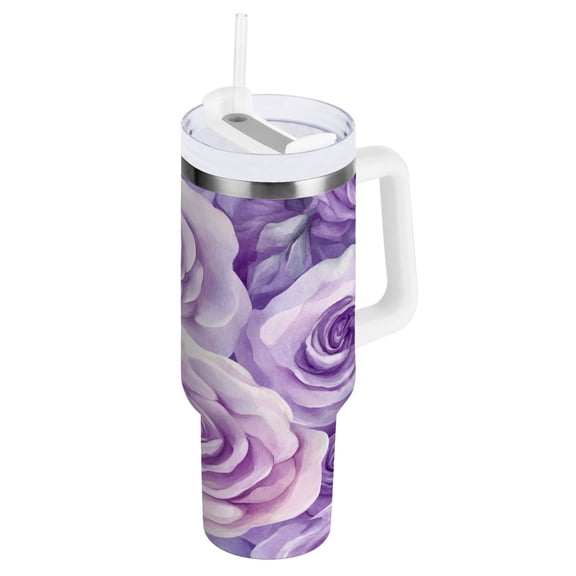 40 oz Stainless Steel Tumbler Vacuum Insulated Leak Proof Stainless Steel Coffee Cup Water Bottles Purple Roses