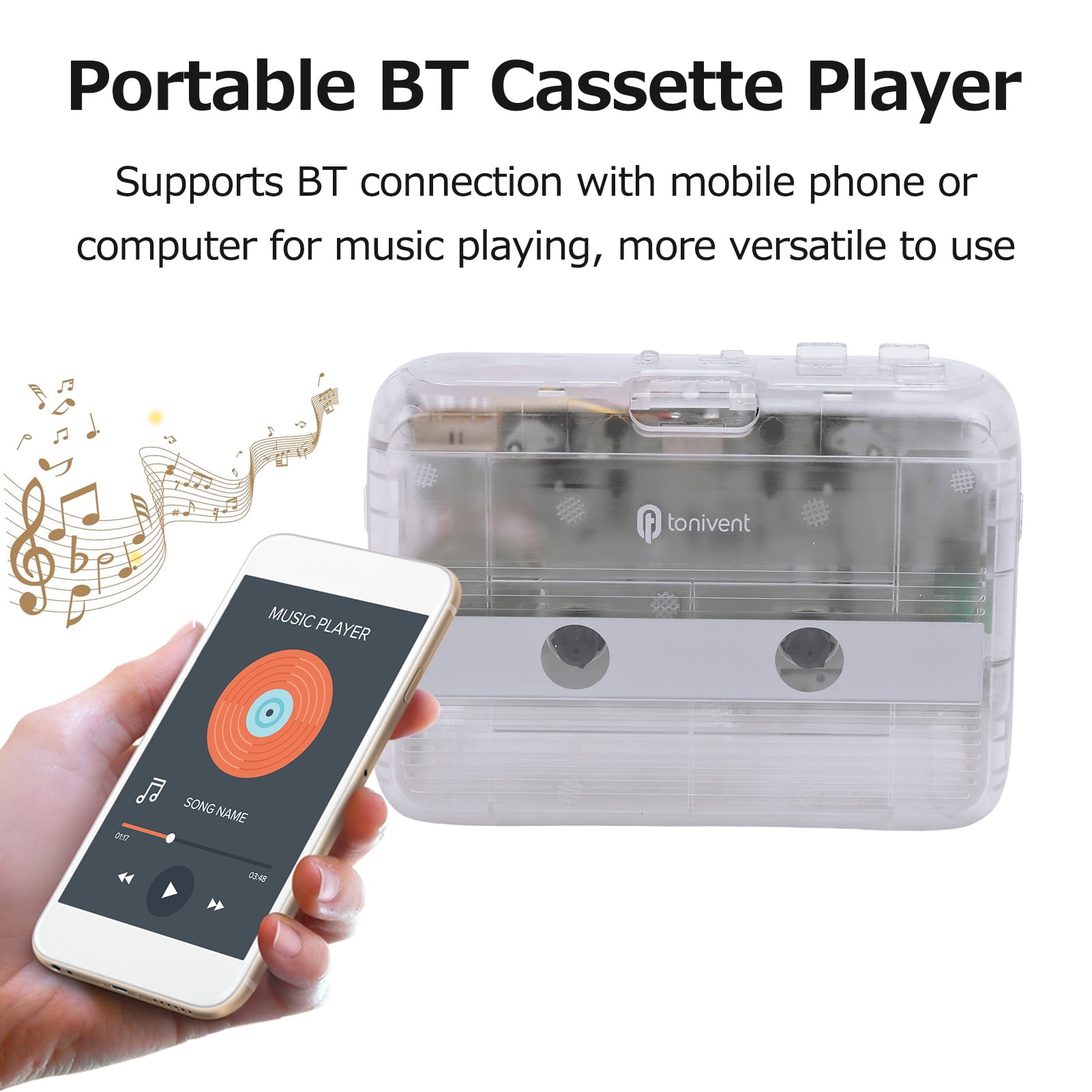 Buy TONIVENT Portable Bluetooth Cassette Player Stereo Auto Reverse Mini Transparent