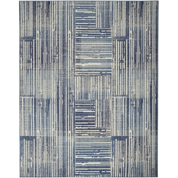 8' X 10' Blue and Gray Striped Power Loom Area Rug