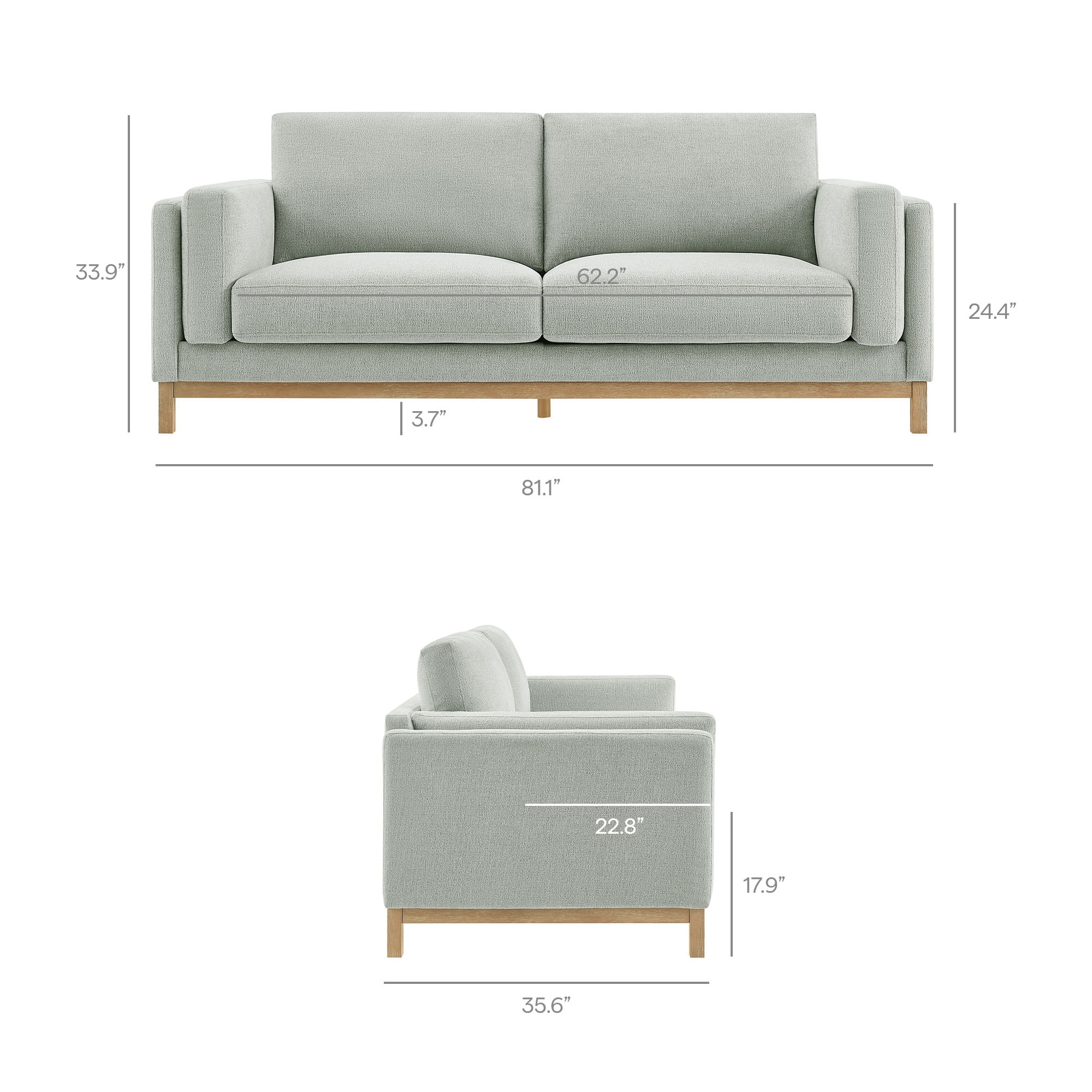 Modway Roscoe 81 inch Fabric Sofa in Gray