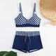 thumbnail image 4 of Trajes de baño Amzcrzy Tankini para mujer, trajes de baño, traje de baño, traje de baño de verano para mujer, traje de baño estampado de talla grande, traje de baño dividido, azul oscuro, 2XL, 4 of 6
