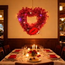 LED Heart Wreath with Lights, Red Artificial Flowers Valentine's Day Wreath for Wedding Engagement Anniversary Party, Waterproof Table Mantel Wall Door Decor