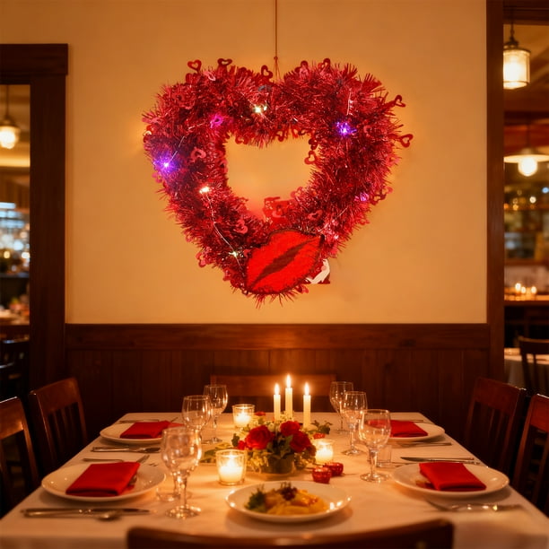Guirnalda Decorativa En Forma de Corazón para San Valentín, 32 Cm, Iluminada, de Plástico Rojo, Resistente Al Agua y Al Sol | Suministros para Bodas, Compromisos, Aniversarios, Fiestas, Interiores y