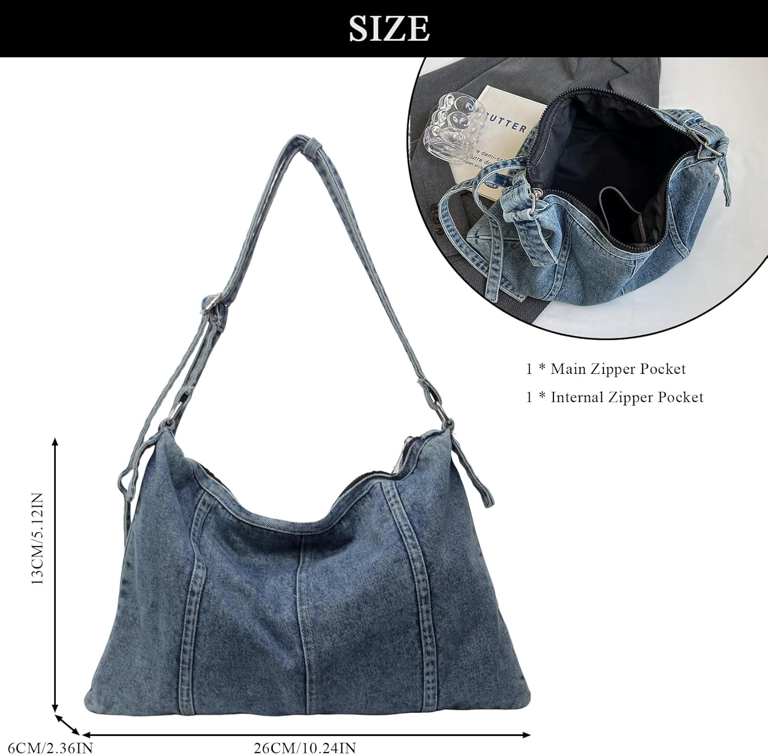 CoCoMangos Denim Purse, Denim Bags for Women Jean Purse Trendy Denim Crossbody Handbags