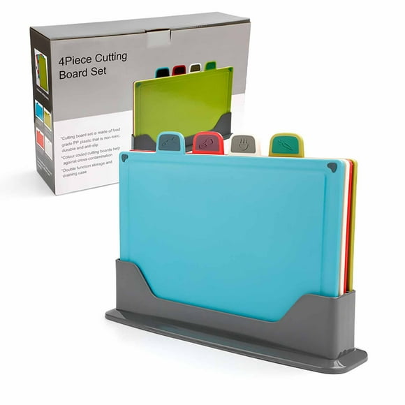 Ersvoioy Lightning Deals Plastic Cutting Board, Set of 4 with Storage Stand,Chopping Board Set Color Box Packed, Bpa-Free, Preventing Cross-Contamination of Different Food Types, for Kitchen