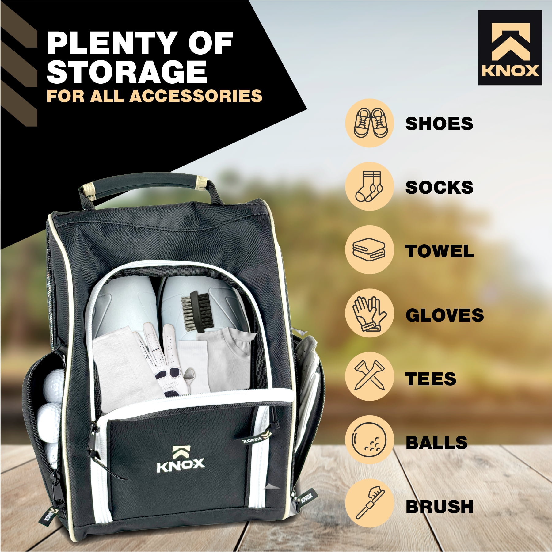 Knox KNB020 Golf Shoe Bag with Ventilation & Double Side Pockets for Socks, Tees, Golf Balls