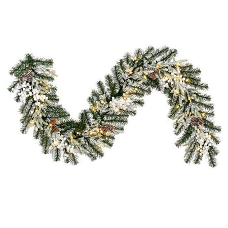 Vickerman G220815LED 6 ft. x 14 in. Frosted Berry Mix DuraLit 50 Warm White Garland  Green & White