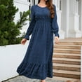 thumbnail image 4 of Womens Swiss Dot Boho Button Maxi Dress Long Sleeve Crew Neck Ruffle Hem Flowy Beach Party Long Cocktail Dresses, 4 of 4