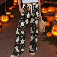 thumbnail image 6 of WTOBBY Women's Casual Wide Leg Pants with Stretch Belt and Pocket, Halloween Print Adjustable Tie Trousers for Seasonal Comfort Wear,Multicolor 2XL, 6 of 7