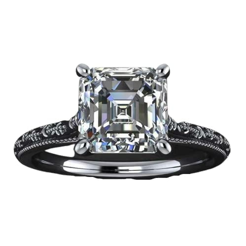 HeartsAndYou Vintage Inspired Milgrain Engagement Ring for Women 1.6ct Asscher Cut Moissanite 18k White Gold Over Silver