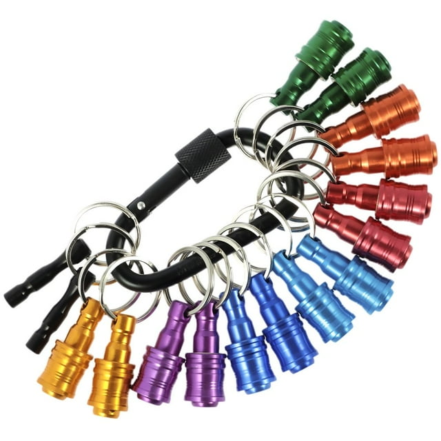 Drill Bit Holder Aluminum Alloy 1/4 Inch Hex Shank Drill Bit Keychain Colorful Quick Change Screw Bit Organizer with Buckle for Impact Tips Screwdriver Drill Bits