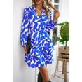 thumbnail image 5 of Minimalist Floral Print Surplice Tiered Dress Above Knee Length Blue Small, 5 of 5