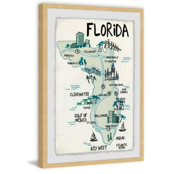 Marmont Hill Mh-Mbhmp-120-Nfpfl-18 18" X 12" "Landmarks In Florida" Framed Giclee Painting