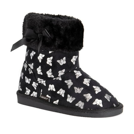Muk Luks 0015021001-1 Girls Madison Butterfly Boots, Black & Butterfly - Size 1