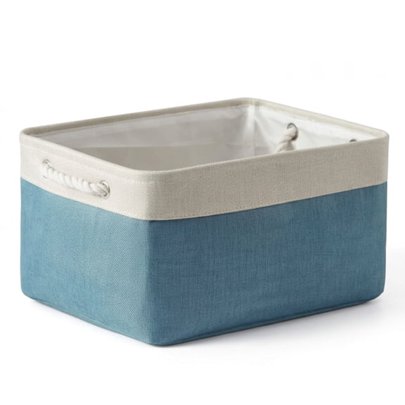 White and Blue Fabric Storage Bin, 15.75 x 11.81 x 11.81 in Foldable Large Capacity Organizer Basket for Clothes Toys Towels