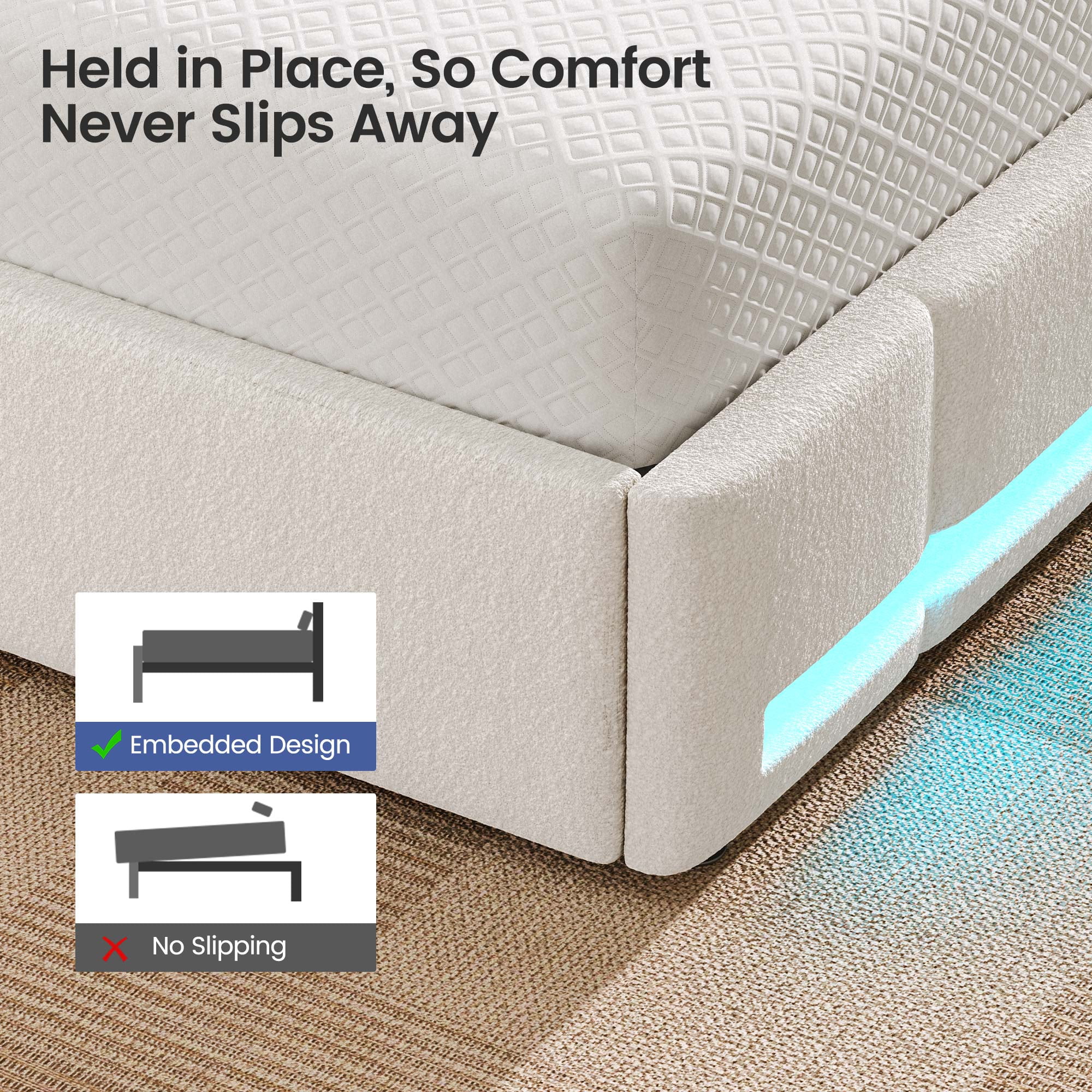 Greenstell Queen LED Storage Bed Frame - Charging Station, App Control, 1200LBS Capacity, White