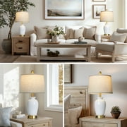 Cinkeda Set of 2 White Ceramic Table Lamps with USB-C & USB-A Ports, 23.5 Ginger Jar Bedside Lamps for Living Room, Bedroom
