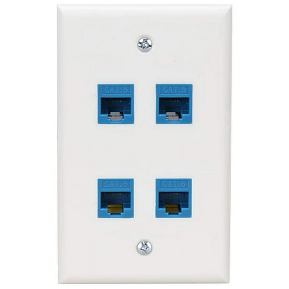Ethernet Wall Plate 4 Port for Cat7/6/6E/5/5E Ethernet Devices -Blue