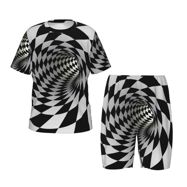 Balery 3D Vortex Illusion Conjunto de Pijama Infantil de Manga Corta con Estampado – Ropa de Dormir de Algodón Suave-Medium