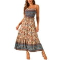 thumbnail image 2 of INSPIRE CHIC Women's Boho Floral Smocked Spaghetti Strap Tiered Maxi Dress L Apricot, 2 of 5