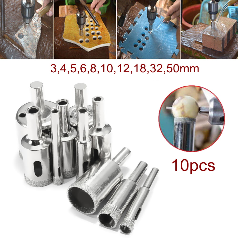 10 Pcs 3-50mm Diamond Tool Drill Bit Hole Saw Set Glass Ceramic Marble Tile Kit 