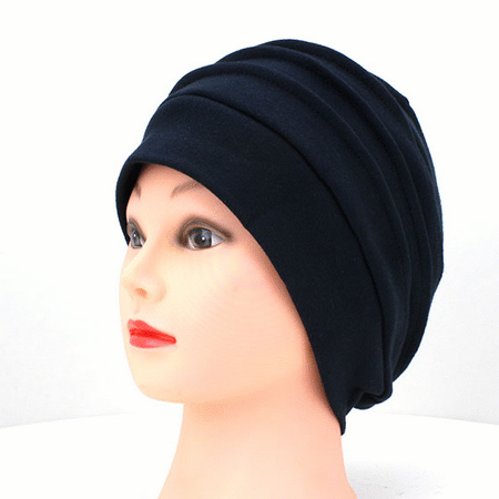 White Washington Hat - Slouchy Turban Hat – Chemo Cap for Cancer Patients Comfort Luxury Design Ultra Durable Soft Blend Material-Black