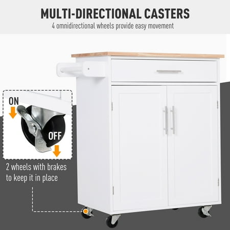 Homcom Rolling Kitchen Island Cart With Wood Top Enough Storage Drawer Space Towel Bar Rack Shelves Portable Utility Serving Trolley On Wheels White Canada Homcom Rolling Kitchen Island Cart With, Roll Away Kitchen Island