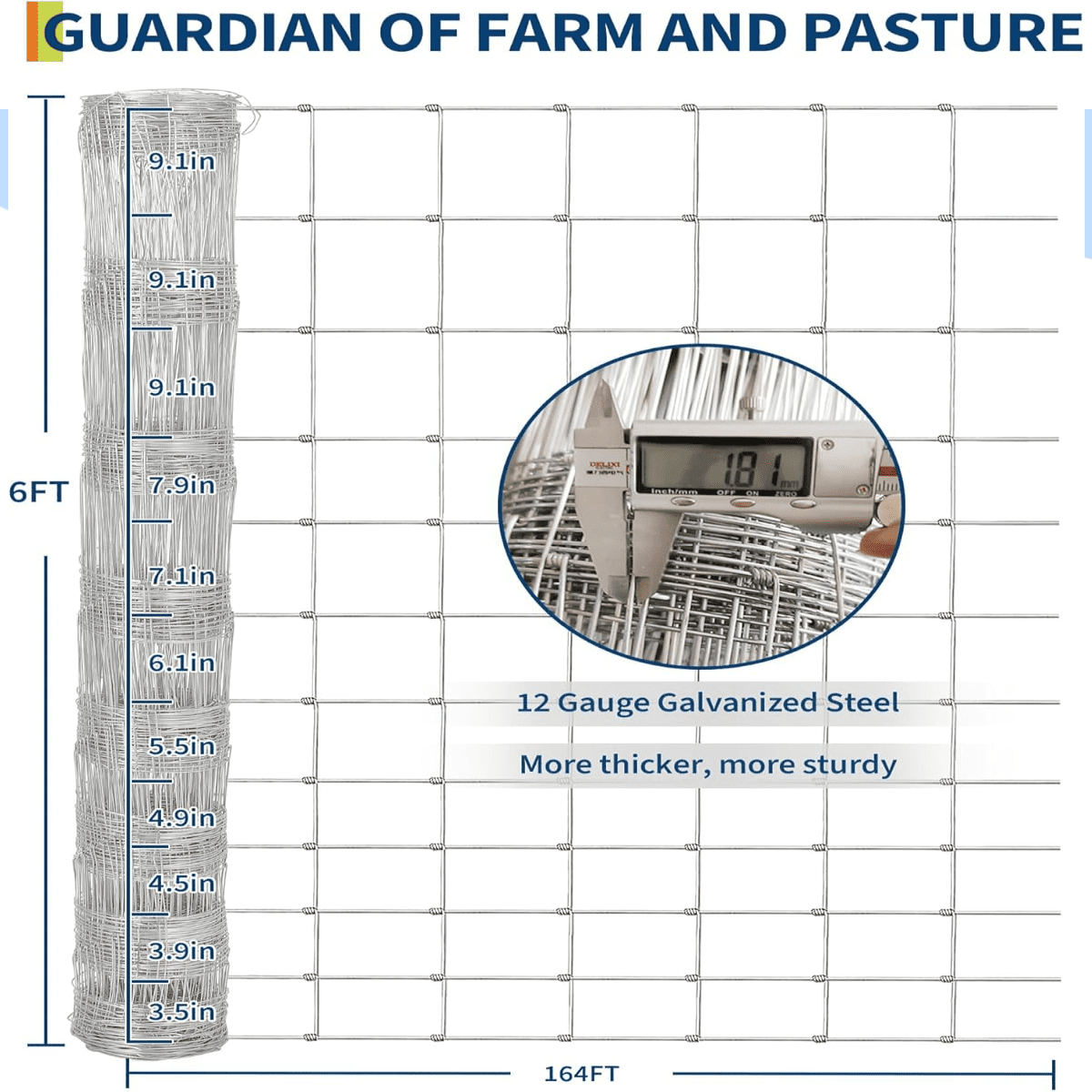 Farm Fence, 4ft x 328ft Heavy Zinc Coating Cattle Fence,Galvanized Field Wire Fencing for Goat Deer Hog Yard Livestock Animals Protection