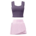 thumbnail image 5 of Arlun Yoga Gym Sweatsuits Women 2 Piece Outfits Fast Dry Vest Style Sleeveless Crop Tops and Pleated Tennis Skirts with Pockets Breathable Solid Color Fitness Sports Sets Dark Purple S, 5 of 5