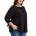 thumbnail image 2 of Agnes Orinda Women Plus Size Tops Tie Neck 3/4 Sleeves Hollow Out Tassel Bowknot Casual Tunic Blouse 3X Black, 2 of 6