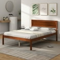 thumbnail image 1 of Costway Lit Plateforme en Bois Format Grand avec Tête de Lit Base de Matelas Noyer, 1 of 10