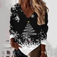 thumbnail image 2 of DHFJKG Women's Santa Loose Fit Pullover V Neck Reindeer Printed Sweatshirt Long Sleeve Soft Tops, 2 of 4