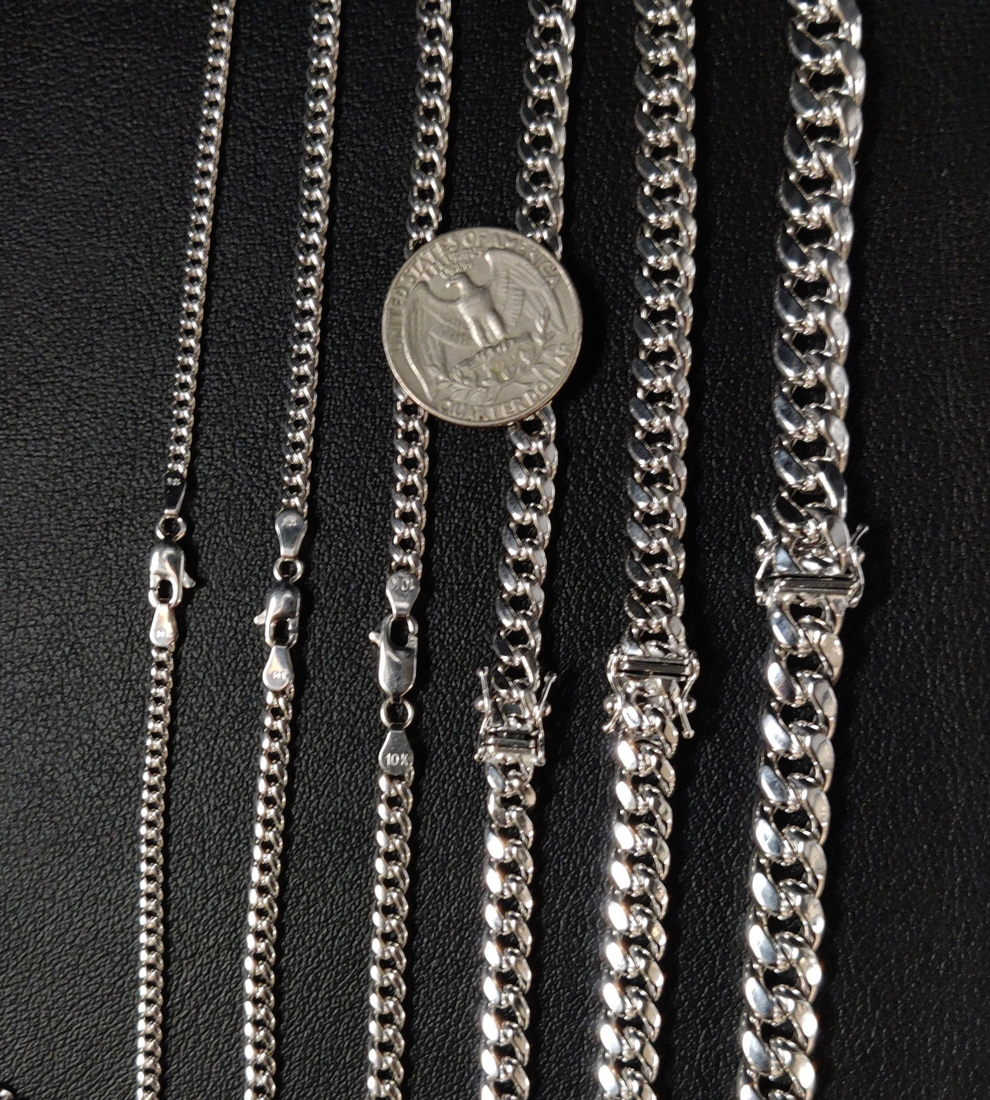 10k Real White Gold Miami Cuban Link Chain Necklace,3mm-9.4mm 10K White Gold, Man Gold Chain,Ladies Gold Chain, White Miami Cuban (Width:6mm; Necklace length:20;)
