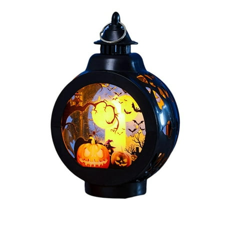 

SSBSM LED Lantern Battery Powered Round Waterproof Portable Ring Warm Light Scene Layout High Brightness Halloween Pumpkin Witch Skull Electronic Candle Lamp Party Favor